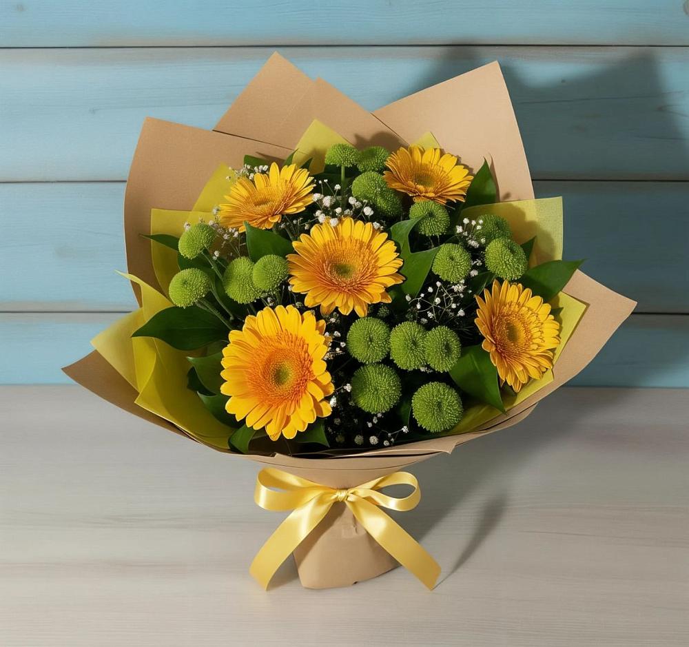 Букет цветов из: Герберы и Хризантемы в Темпы