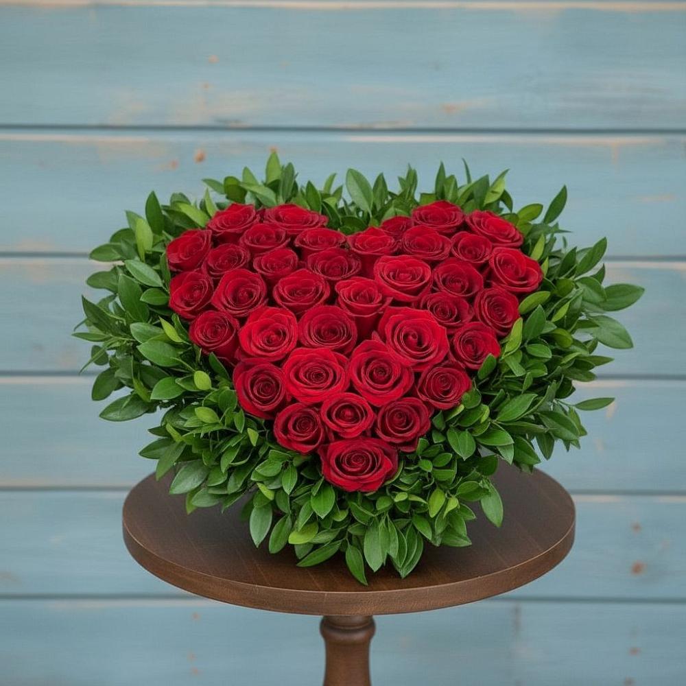 Цветочная композиция из Розы в виде сердца в Темпы