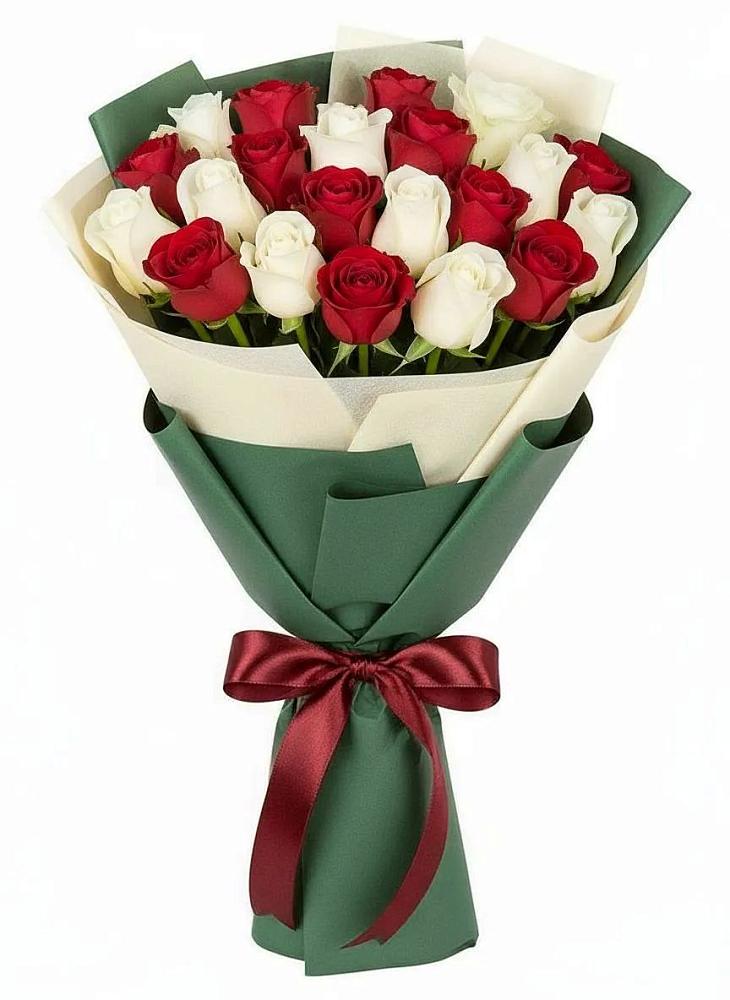 Букет Микс из красных и белых роз в Темпы