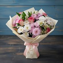 Букет цветов из:  Хризантемы, Альстромерии и Розы в Темпы
