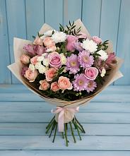 Букет цветов из:  Хризантемы, Розы и Альстромерии в Темпы