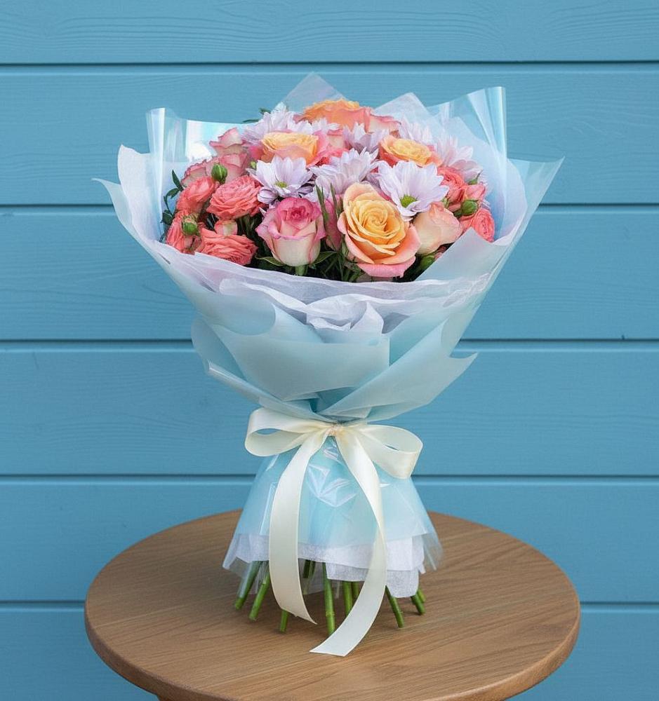 Букет цветов из: Хризантемы и Розы в Темпы