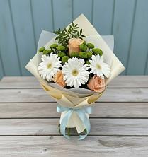 Букет цветов из:  Герберы, Розы и Хризантемы в Темпы